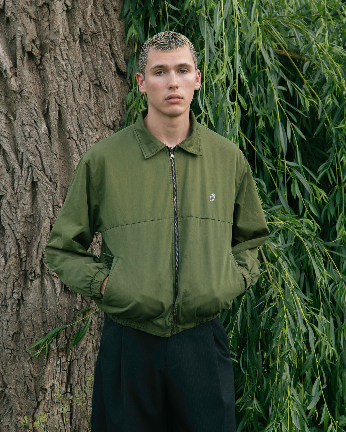 REVERSIBLE HARRINGTON JACKET: KHAKI GREEN