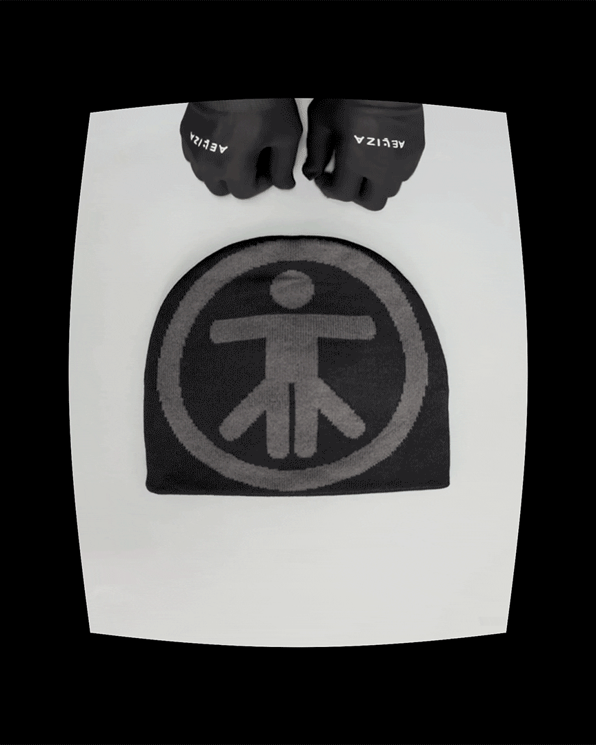 REVERSIBLE SYMBOL BEANIE: BLACK & GREY