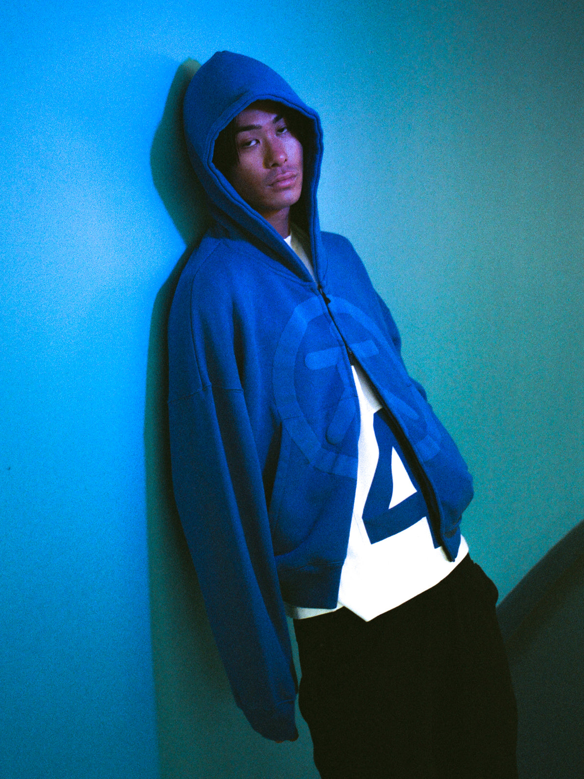 AELIZA Individual Symbol Zip Hoodie in blue